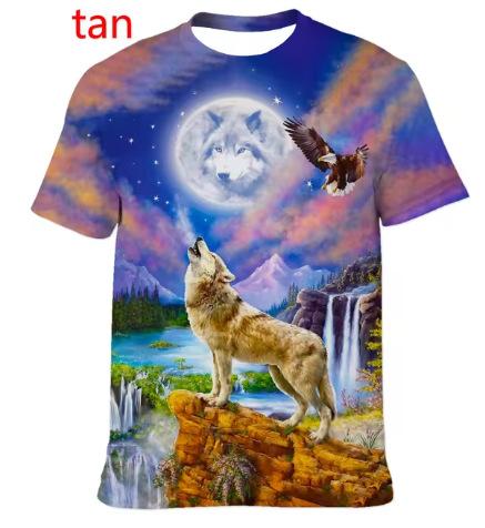Fashion Short-sleeved 3D Wolf Print T-shirt, Men's and Women's Personality Cool Print T-shirt Fun Animal T-shirt