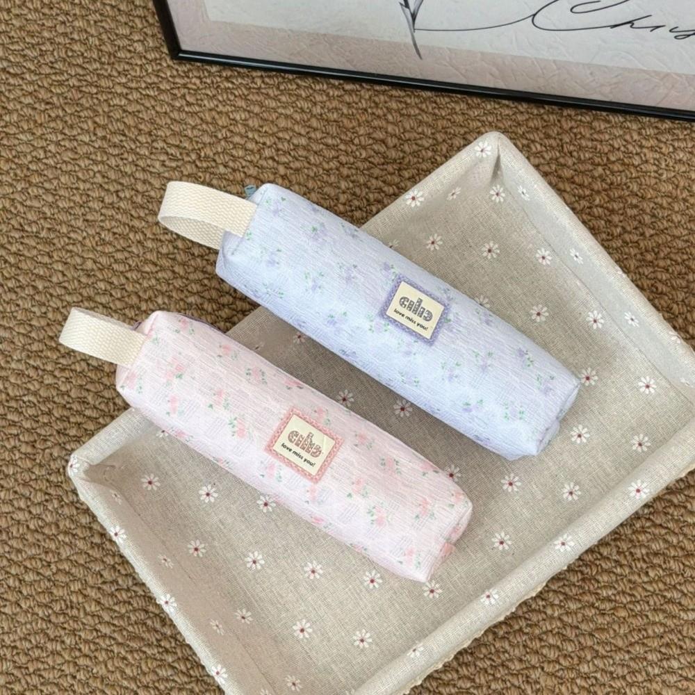 Korean Style Small Flower Print Pencil Case Large Capacity Pencil Pouch Pen Box Home Use