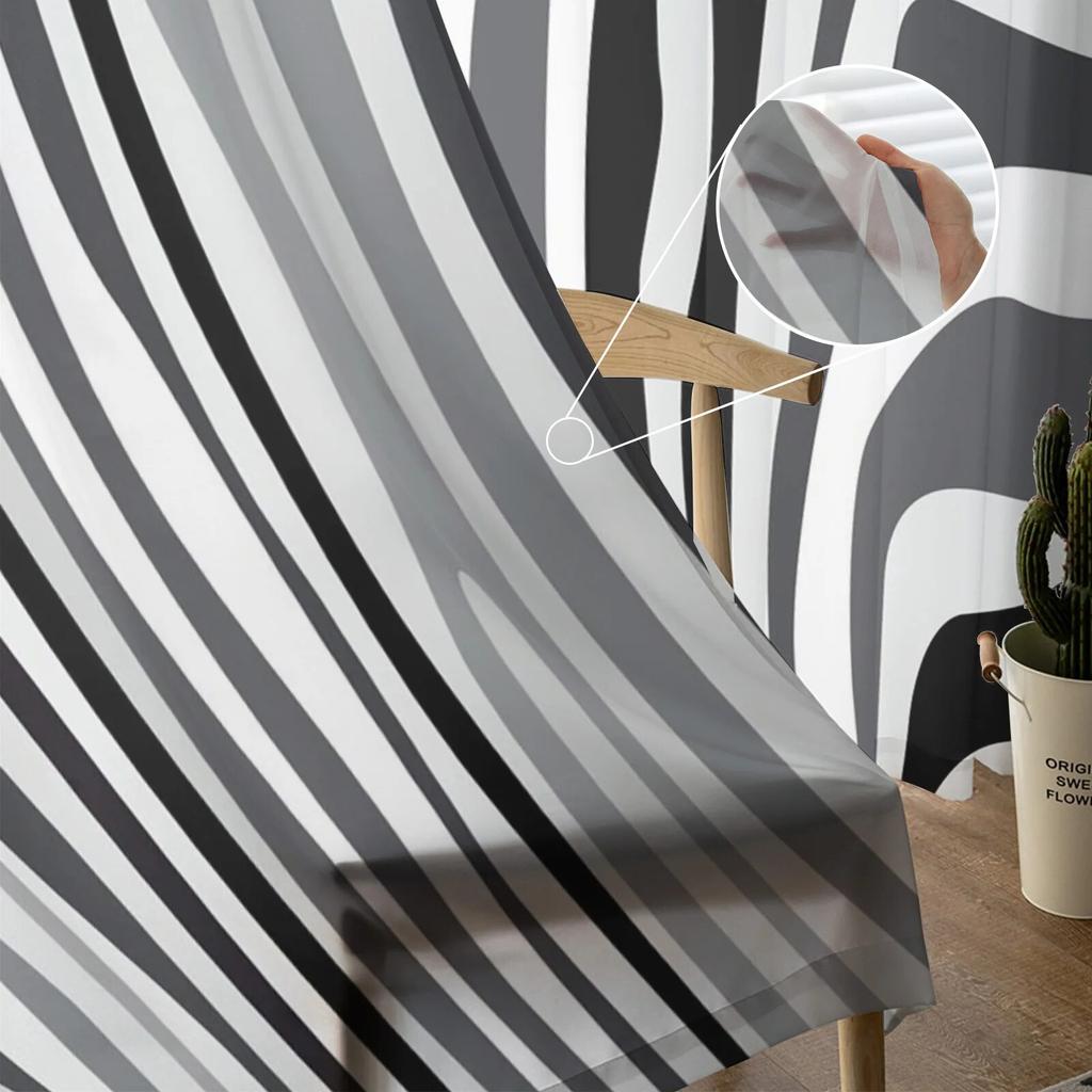 Perdele din voal cu dungi albe și negre din zebră pentru tratarea ferestrelor din camera de zi Perdele transparente pentru dormitor draperii de bucătărie