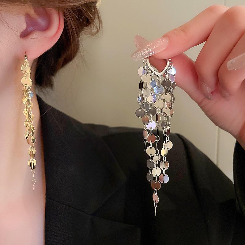 Exaggerated Tassel Stud Earrings for Women - Heart-Shaped Luxury Disc Design