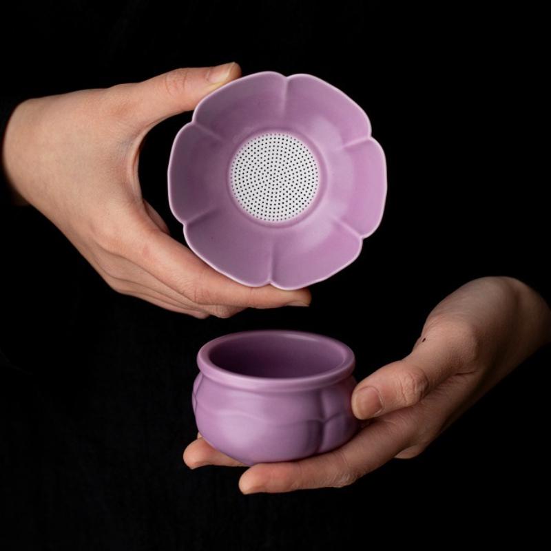 Purple Ru Glazed Flower Shaped Ceramic Tea Strainer Household Tea-making Filtering Tool Ceremony Accessories Tea Filter
