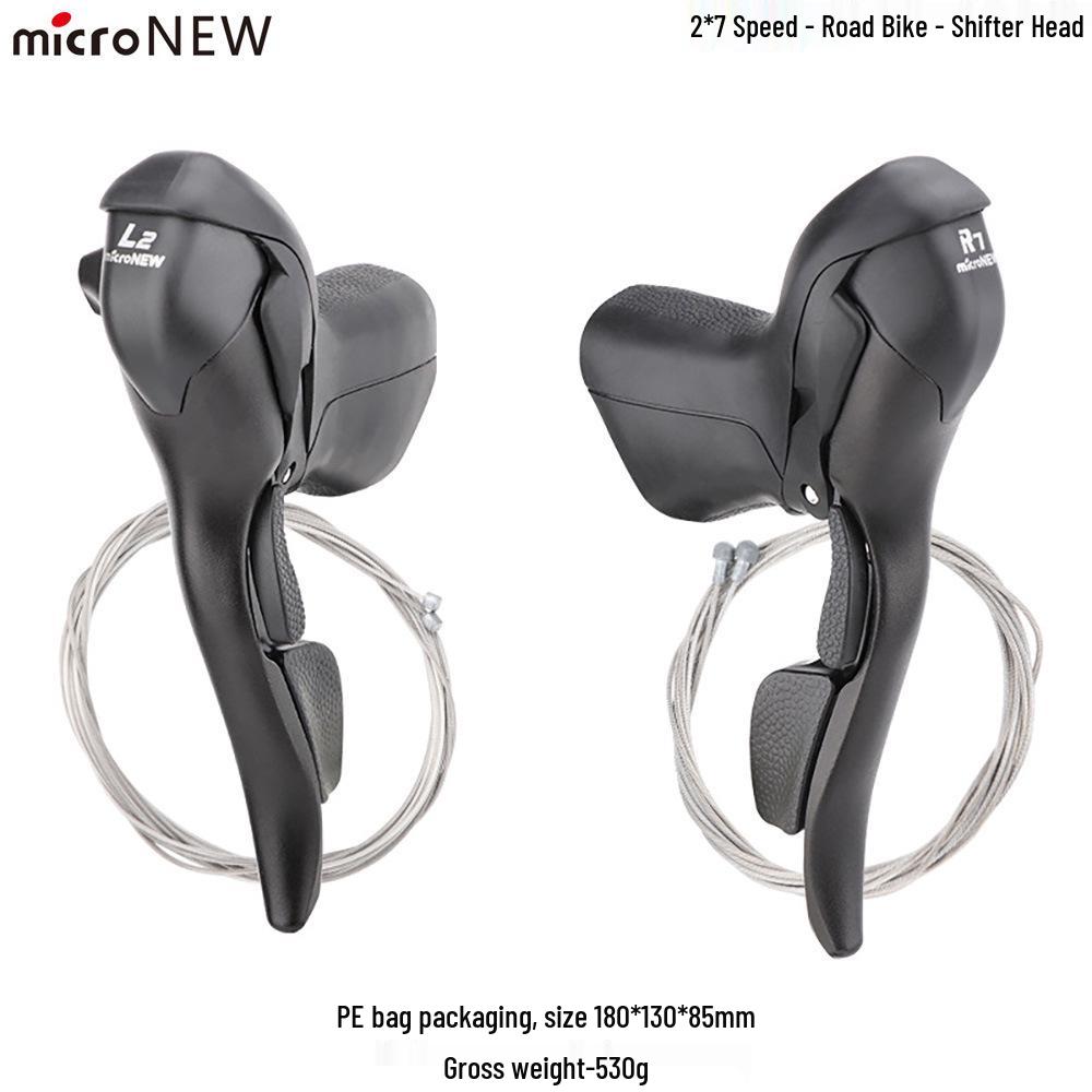 MicroNew Dual Control Road Bike Shifters: 2/3-speed Front, 7/8/9/10/11-speed Rear Derailleurs.