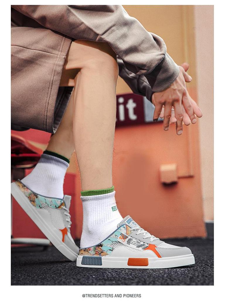 Men's Summer Breathable Mesh Low-Top Closed-Toe Backless Skate Shoes