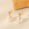 European & American Influencer Style 18K Gold Pearl Diamond Cross Earrings for Women