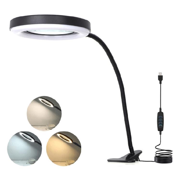USB Rechargeable Table Lamp Adjustable Deoktop Reading Light 10xMagnifying Glass