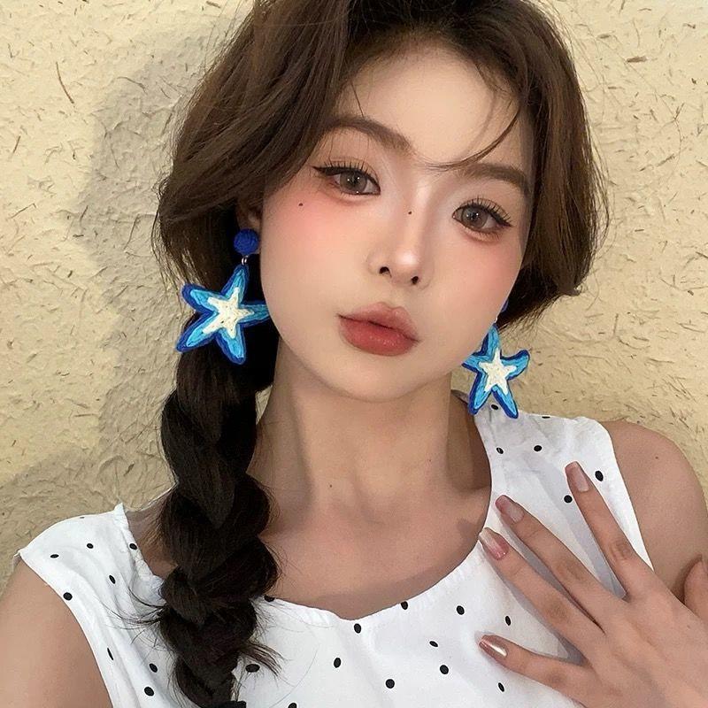 Steel Needle Flower Star Pendant Earrings Sweet Niche Temperament Earrings Exquisite Versatile Fashion High-end Earrings
