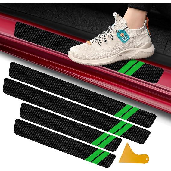 

4Pcs Car Door Sill Protector for Dodge Charger Challenger Durango Journey, Carbon Fiber Car Door Anti Kick Pad Sticker, Anti-Dirty Scuff Plate Cover зелёный