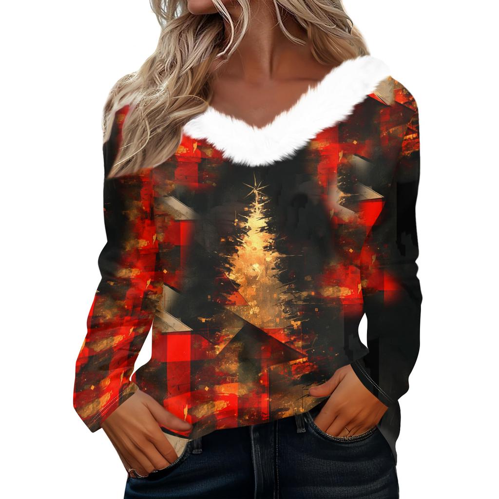 Long Sleeve Shirts For Women Cute Tops Christmas Prints Tees Blouses Casual Plus Size Basic Tops Pullover