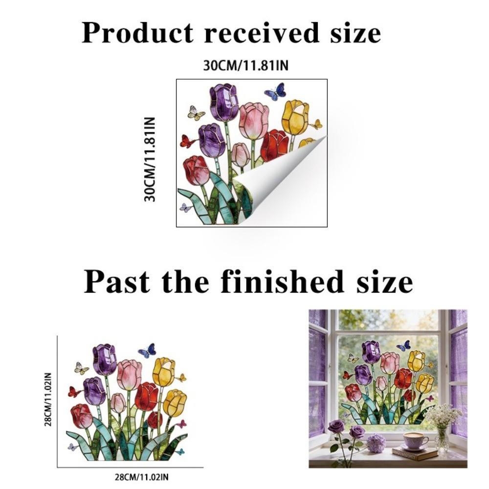 Self-adhesive Tulip Glass Stickers Waterproof Tulip Butterfly Wallpaper Tulip Window Decals Window
