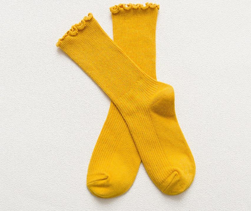 

Женские хлопковые носки до середины икры в японском стиле, однотонные, в полоску One Size жёлтый