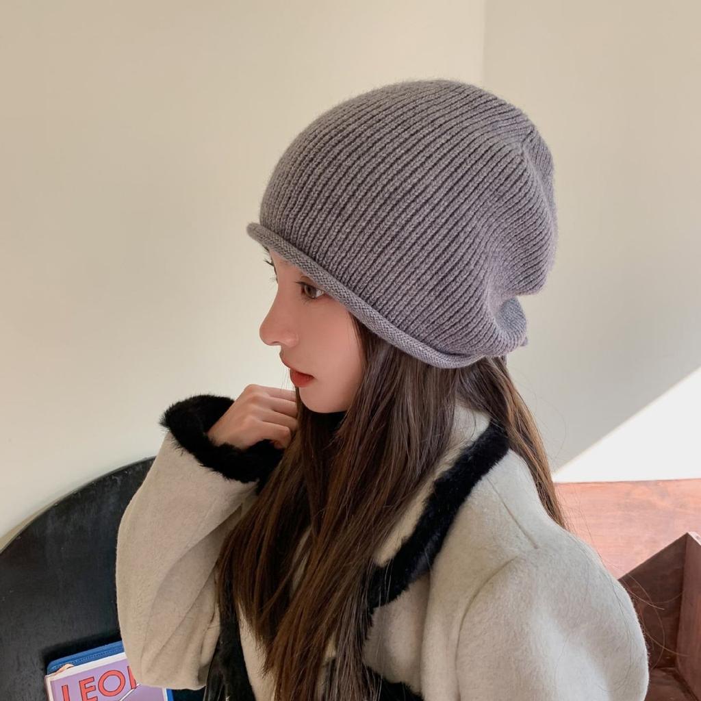 Duoduo Hat with Big Head Circumference Versatile Casual Cold Hat Warm Hat Couple Ear Protection Knit Hat Showing Small Face