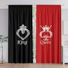 King and Queen Crown Print Rod Pocket Curtain Panels   Set of 2   Light Filtering Polyester Peach Skin Velvet Drapes for Bedroom