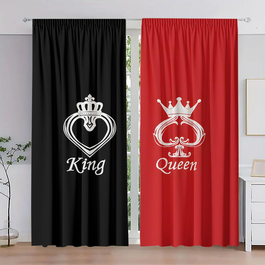 King and Queen Crown Print Rod Pocket Curtain Panels   Set of 2   Light Filtering Polyester Peach Skin Velvet Drapes for Bedroom