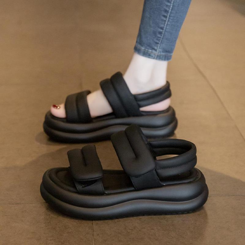 

Платформенные сандалии-хлебушки женские летние повседневные спортивные пляжные туфли новая студенческая женская обувь 40 чёрный