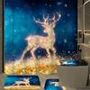 4-teiliges Badezimmer-Duschvorhang-Set Weihnachten Goldener Elch Badezimmer-Vorhang mit 12 Haken Rutschfeste Teppiche Toilettendeckelmatte Badezimmer-Trennwand