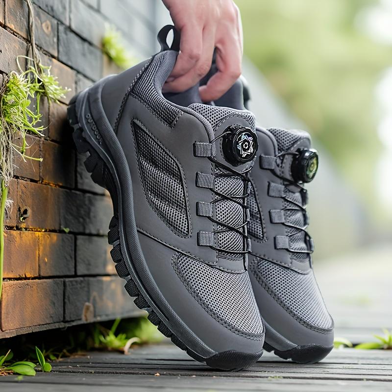 Hiking Shoes - No-Tie Rotating Buckle Closure, Slip-Resistant TPR Outsole, Lightweight Trekking Shoes for Camping - Breathable PU/Fabric Upper