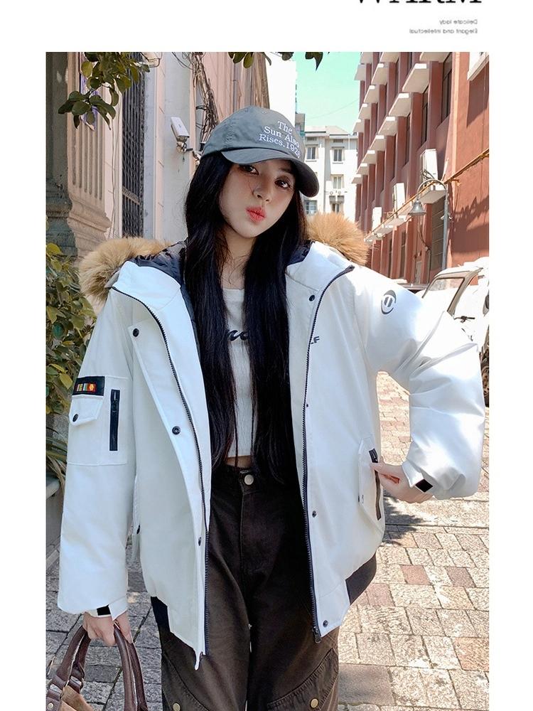 Women’s Short Hooded Cotton-Padded Parkas Windproof Thicken Warm Winter Jacket With Fur Collar