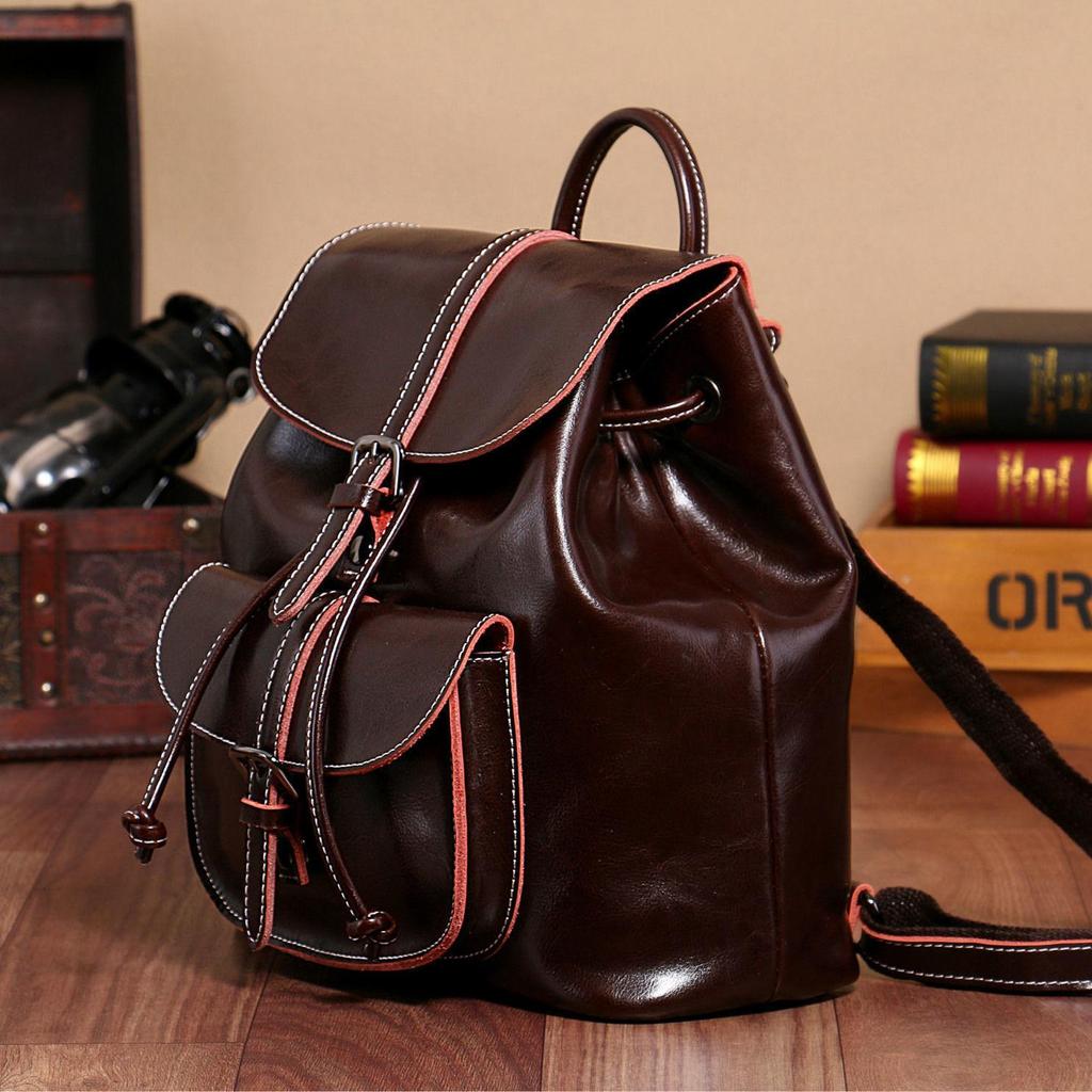 Tendenza Moda Donna Zaino in Pelle Tempo Libero Viaggio Pelle Morbida Cerata ad Olio Piccolo Zaino