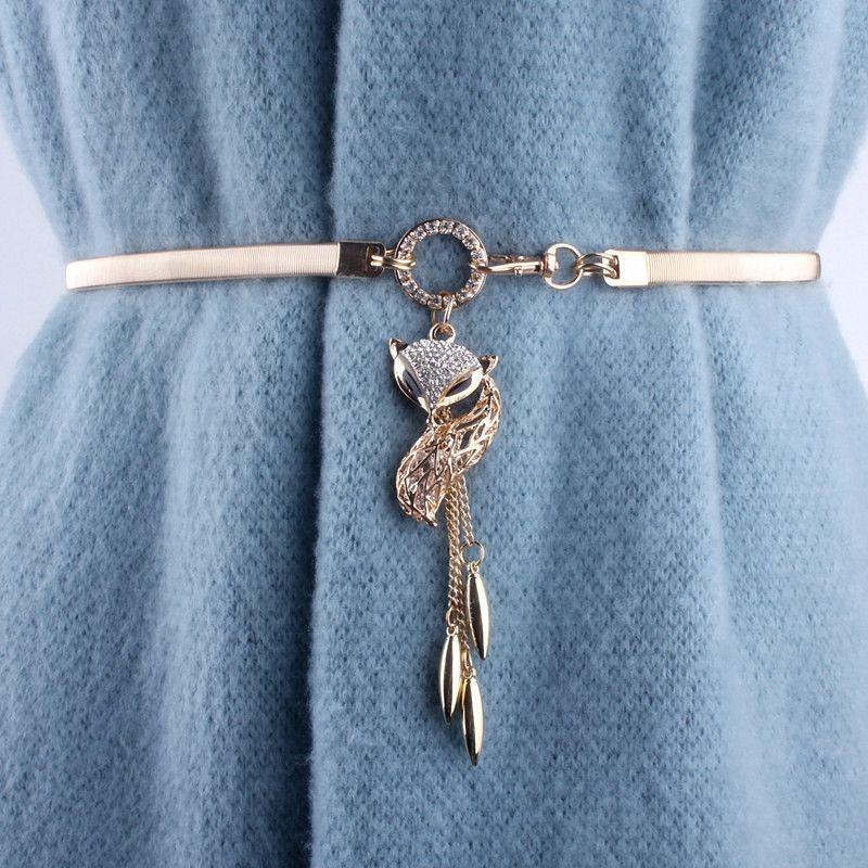 Elegant Metal Spring Waist Chain With Sparkling Fox Pendant For Women Fashion Accessories