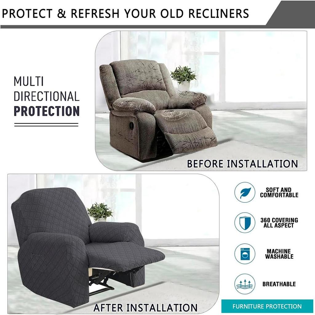 4-teiliger Stretch-Liegesessel-Überzug Jacquard-Liegesesselbezüge mit Seitentasche Rutschfest 1-Sitzer Sofa Möbelprotektoren