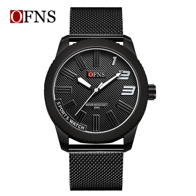 OFNS Men's Ultra-thin Quartz Wristwatch with Rotating Bezel and 3D Markers