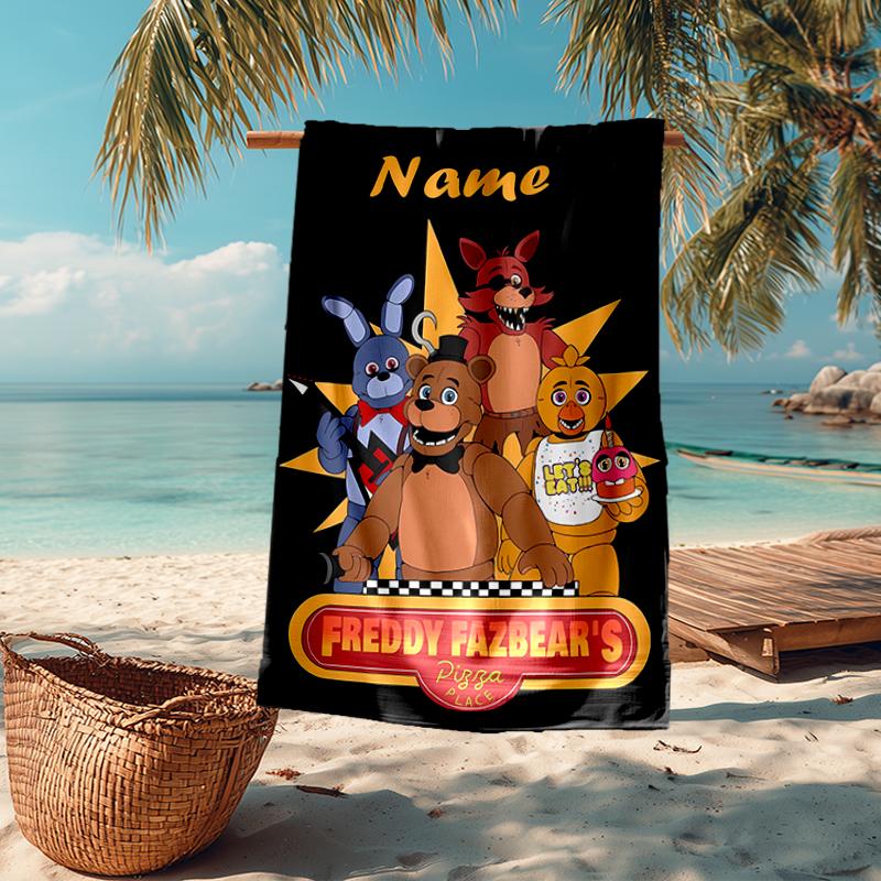 Custom Name Ultra-Soft Beach Towel with Five Nights At Freddy's Theme,Ideal for Pool - Camping, Diving - Perfect Travel Essential, Vibrant Beach Towel