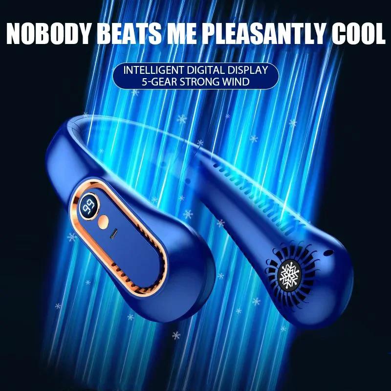 Ventilador de cuello colgante con pantalla Digital, Ventilador de potencia sin aspas, Mini Enfriador de aire portátil, ventiladores eléctricos recargables por USB