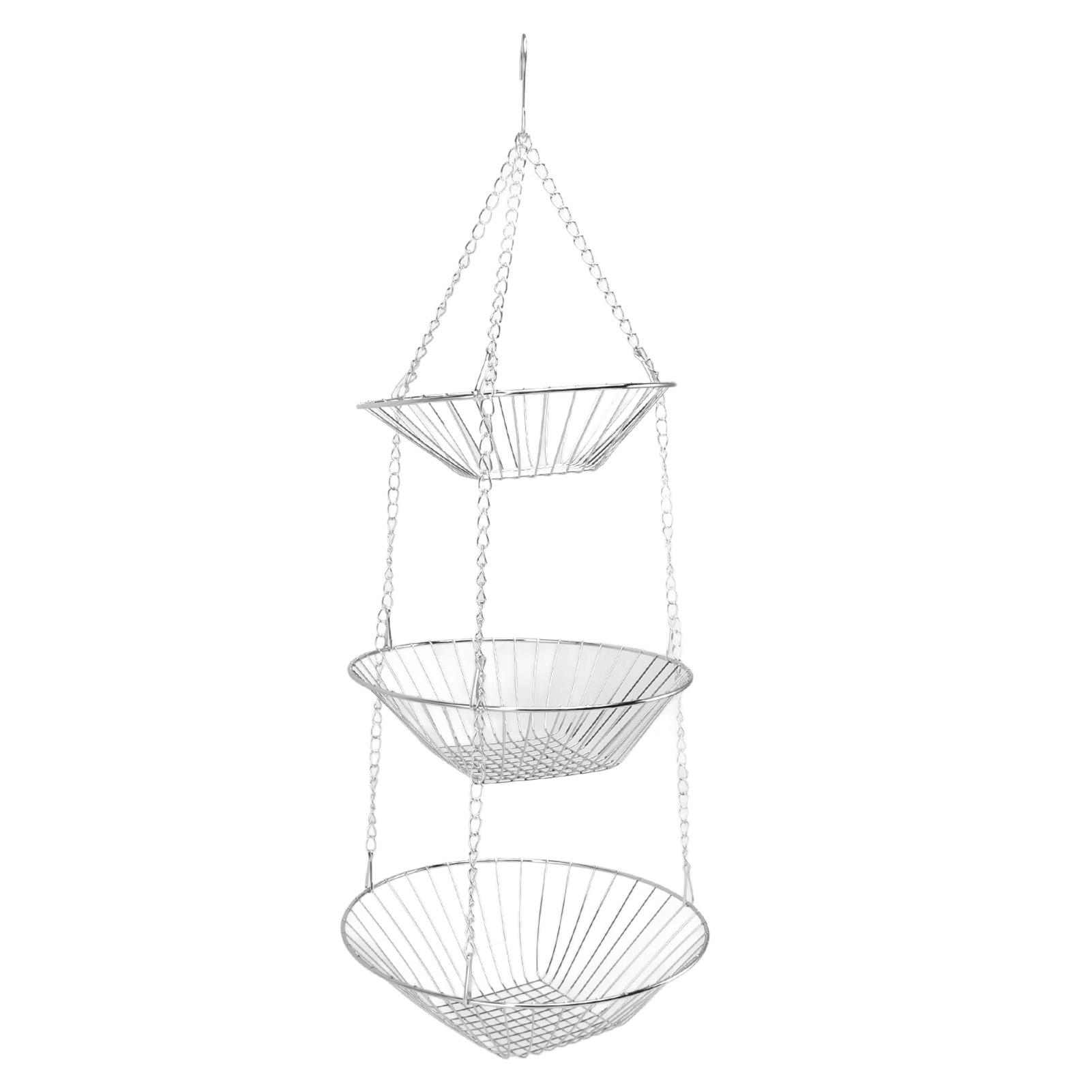 

3 Tier Kitchen Hanging Fruit Basket Iron Wire Fruit Vegetable Flower Hanging Storage Basket for Indoor Outdoor