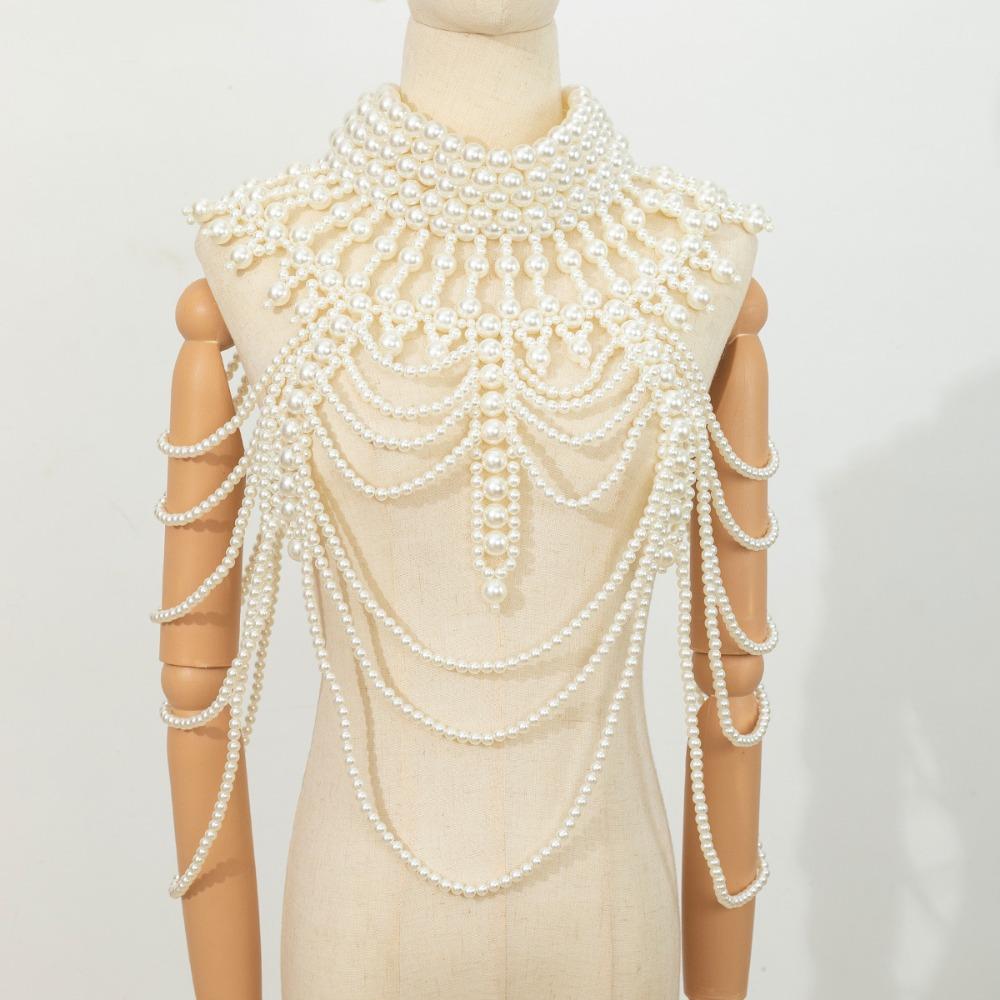 

Fashion Simulated Pearl Multi-layer Pearl Necklace Exaggerated Long Bride Pearl Shawl Sexy Body Pearl Chain Evening Party белый