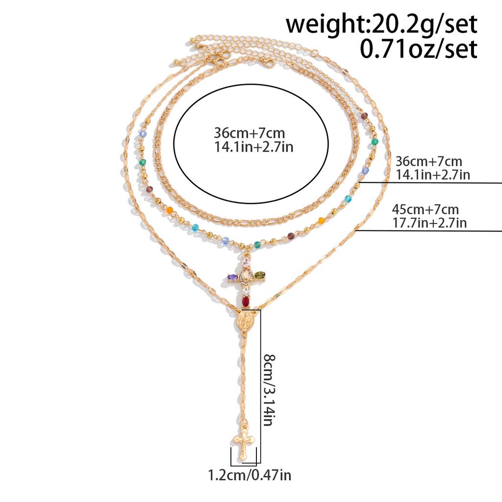 European and American Sense Y-shaped Fringed Necklace Women, Creative Color Double-layer Cross Pendant Collarbone Chain Necklace