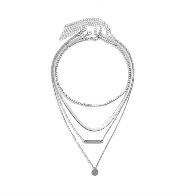 

Fashion Rhinestone Clavicle Chain Accessories Women, Multi-Layer Geometric Metal Chain Diamond Necklace срібний