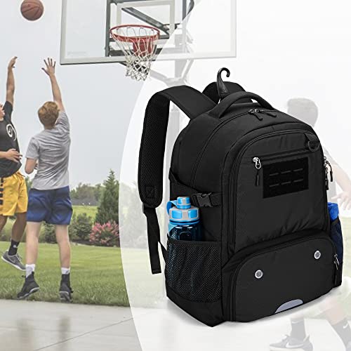 [DSLEAF] Basketball Backpack for Juniors, Basketball Backpack for Club Activities, Ball Storage, Soccer Backpack, Student/Adult (Black)