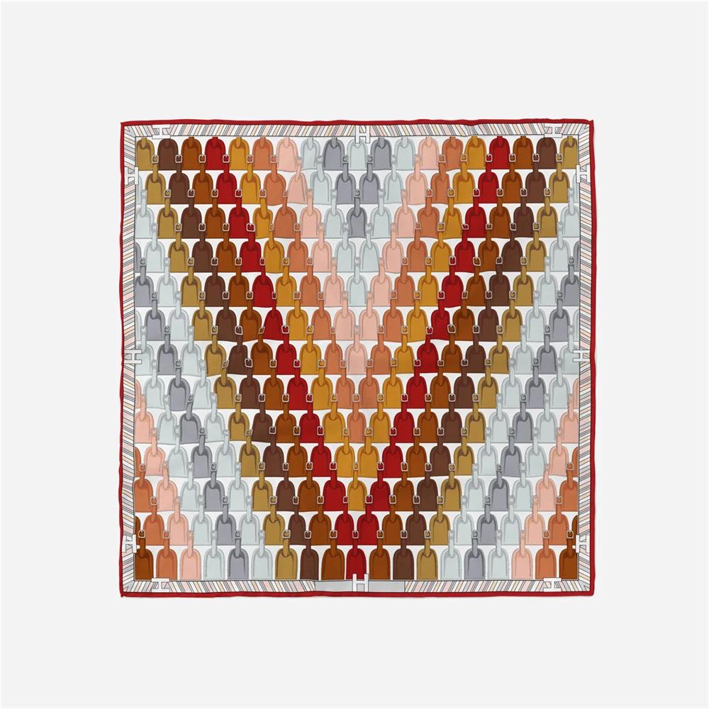 

Twill Silk Scarf Woman Geometric Painting Square Scarves Wraps Bandana Small Hijab Silk Foulards Tie Headband Neckerchief 53CM 53CM x 53CM коричневый