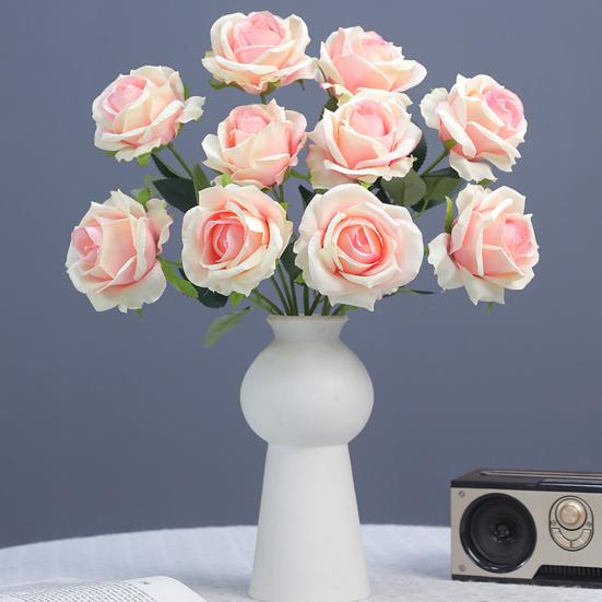 Artificial Rose 10 Head UV Resistant Fake Silk Flower Valentine's Day Wedding Party Table Centerpiece DIY Vase Faux Bloom Decoration
