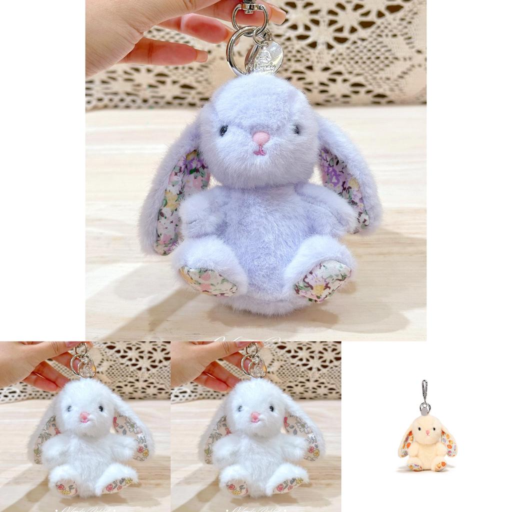 Rabbit Sitting Plush Keychain With Embroidered Flowers For Cute Collectible Gift