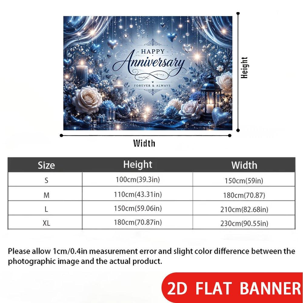 2D Flat Banner, Wedding Backdrop, Blue and White Roses, Heart Ornaments, Candle Lanterns