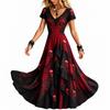 Abito lungo da donna per Halloween con stampa 3D, scollo a V e gonna svasata, per feste