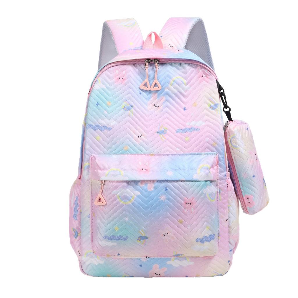 Schoolbag men's and women's new large-capacity backpack, embossed three-piece backpack for junior high school and high school students