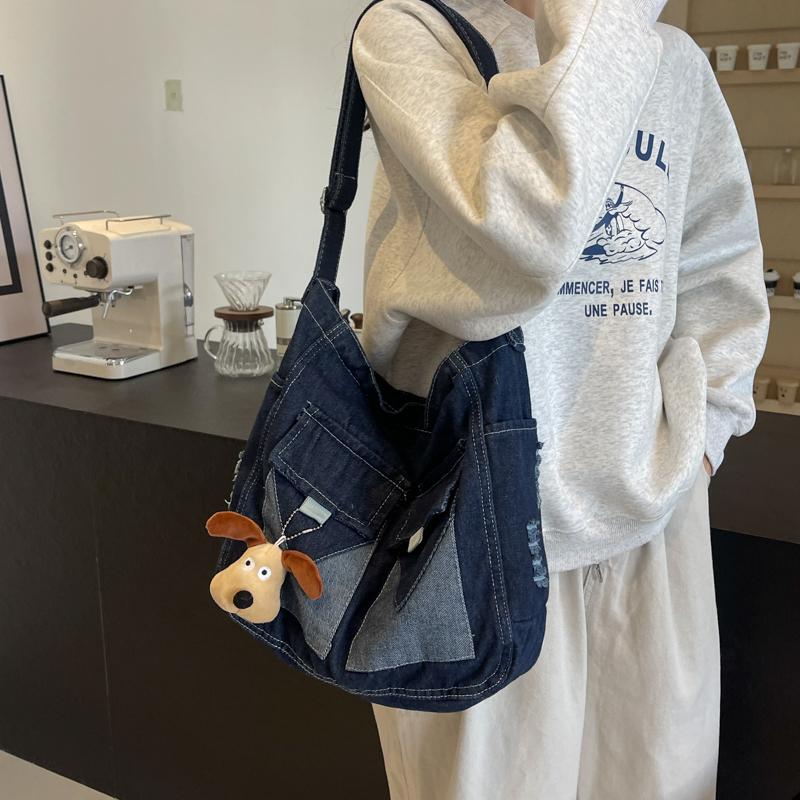 Джинсовая сумка Большая вместительная сумка Женская сумка через плечо Студенческая сумка — фото 3