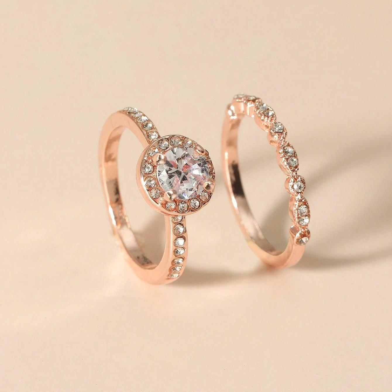 Elegant Diamond Crystal Zircon Ring Duo розового золота