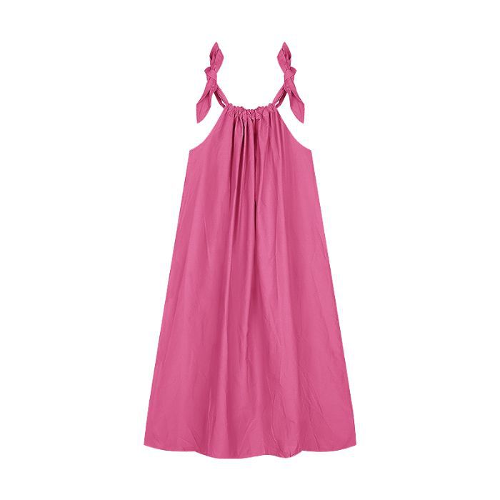 

New holiday style lace-up suspender dress women s summer loose and thin A-shaped skirt blue medium and long skirt 2XL троянди рожеві кольору