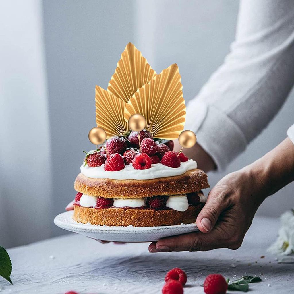 22 ks Pravoúhlý Vertikální Happy Birthday Topper na Dort Zlaté Palmové Listy Koule pro Oslavu Narozenin Svatbu Miminko Party Dekorace