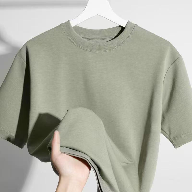 100% Pure Cotton Heavyweight 250g Solid Color Round Neck Casual Short Sleeve T-shirt
