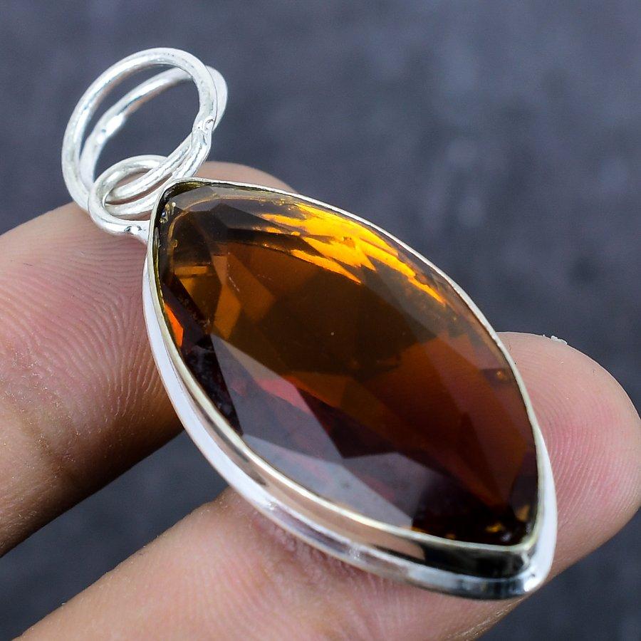 Citrine Gemstone Handmade 925 Sterling Silver Jewelry Pendant 2.13" g3G79