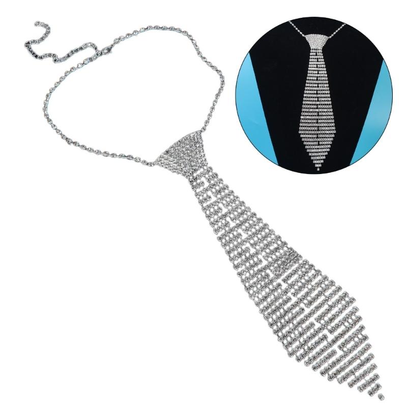 Japanese JK Necktie Knot Free Rhinestones Tie for Women Men Shimmering Neck Tie Club Party Necklace Tie Costume Neckwear