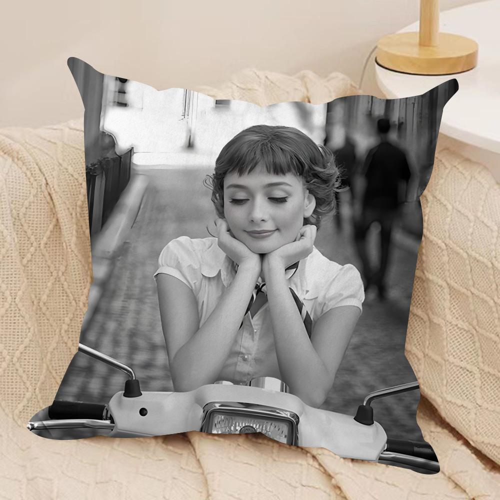 Federa Cuscino Classica A-Audrey H-Hepburn Peluche Corto Setoso Cerniera Invisibile Antipolvere Federa Cuscino Divano Per Decorazione Casa