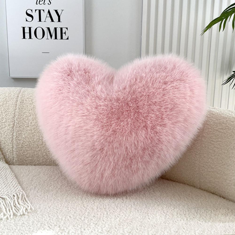 New Fur Heart Pillow Love Heart Shaped Pink Color Heart Plush Pillow Fluffy PP Cotton Soft Pillow Desktop Decor