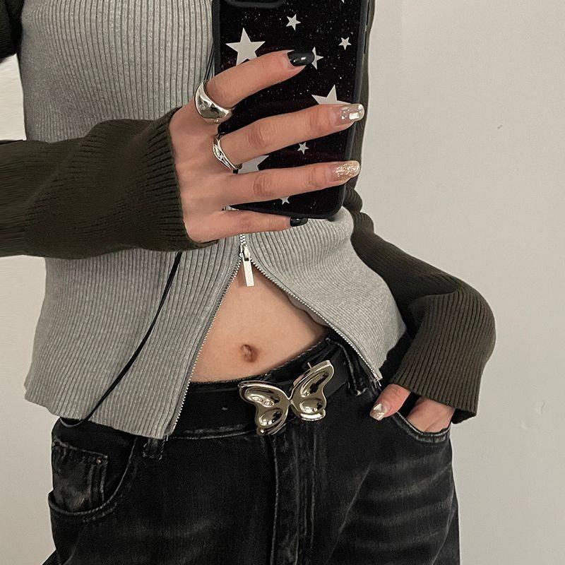 Womens Unique Black Belt With Butterfly Design And Silver Accents For Trendy Looks