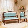 Elegant Blue Floral 1:12 Scale Miniature Sofa Armchair Model Figurine Double Couch For Doll House Scene Setting Furniture