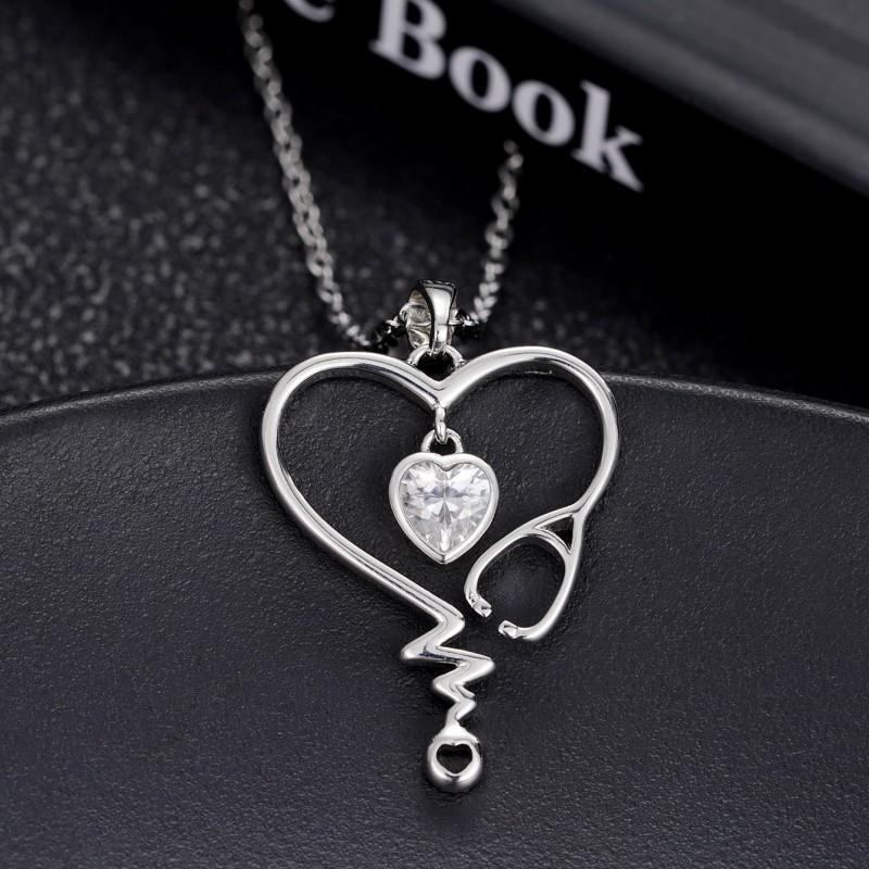 Creative Stethoscope Heart-shaped Pendant Necklace, Exquisite Jewelry for Daily Wear, Nurse's Day Gift, Holiday Gift